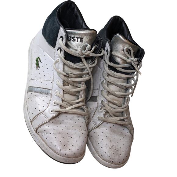 Lacoste Shoes Mens 9.5 High Top Sneakers Lace Up Leather Upper Retro Streetwear - Picture 14 of 14